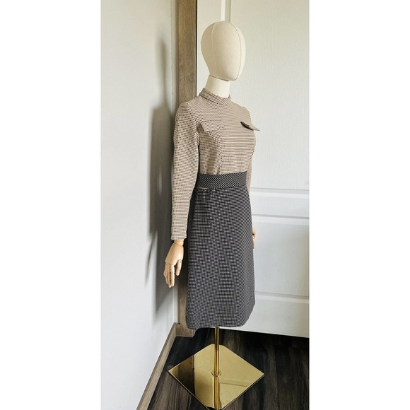 Richard Frontman Vintage 60s Brown Black High Neck Belted Sheath Dress Sz S/M? - Picture 6 of 15